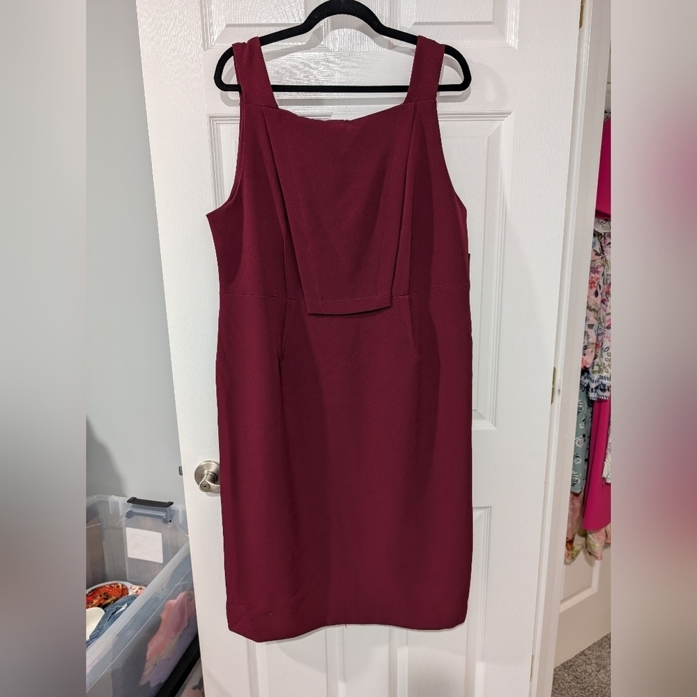 NWT NY&CO Eva Mendes Wine Red Sheath Midi Dress Square Neck Sleeveless Size 18+